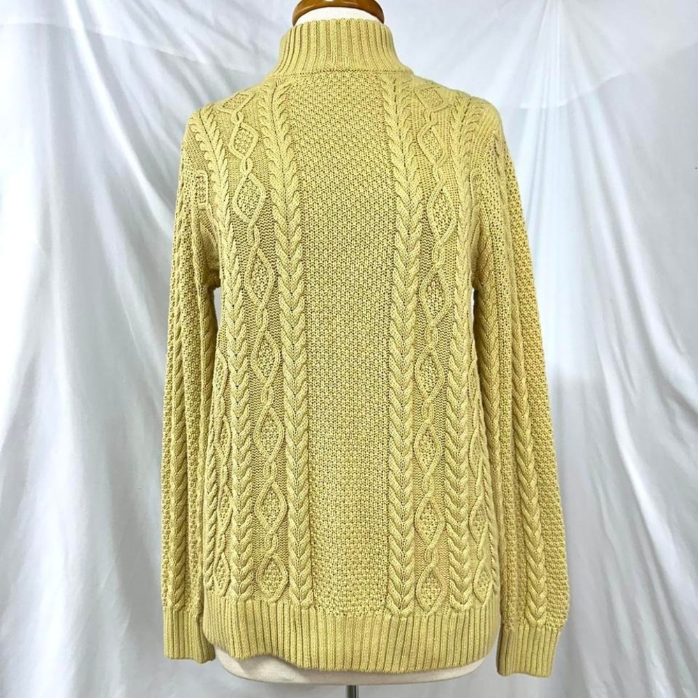 JEANNE PIERRE Chartreuse Cable Knit Mock Neck Sweater Women's M Preppy Bright‎